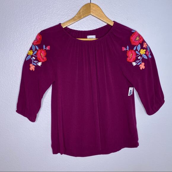 Old Navy Purple Embroidered Peasant Top L - Picture 1 of 10